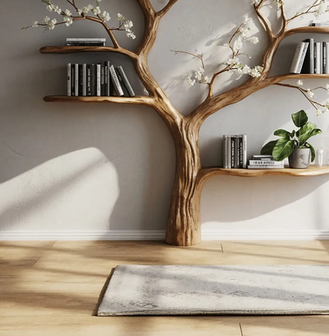 Tree Bookcase Solid Wood Live Edge Floral Branch Home Decor